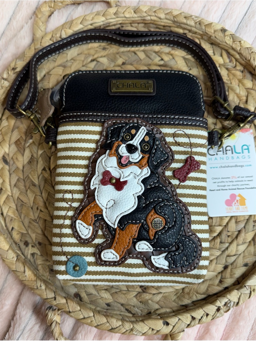 NWT Chala Crossbody Bag with Bernese Mountain Dog in Black, Rust, White